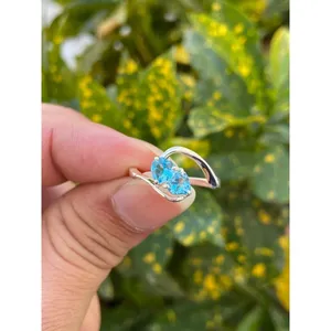 Natural Swiss Blue Topaz Heart Cut <b>Ring</b> 925 Sterling Silver Handmade Gemstone Jewelry Wholesale Supplier - Product Image 1