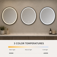 Kingstin Miroir Salle de Bain LED Rond Inox pour Hôtel Maison, Désembreur et Heure Personnalisés, Livraison Sécurisée