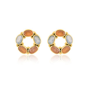 ต่างหูชุบทองลายควอตซ์สีเงินสเตอริ925ลายมูนสโตนสายรุ้ง - Product Image 2