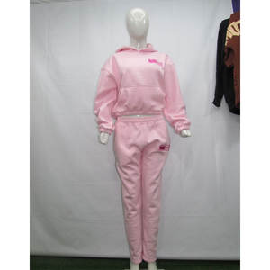 Ensembles de survêtement rose personnalisé Sweat à capuche et pantalon de survêtement pour femme Ensemble polaire 100% coton deux pièces - Product Image 1