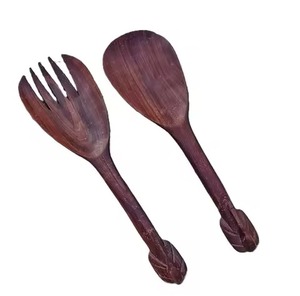 Ensemble de serveurs à salade en bois poli pour salade, soupe, fruits épicés, mélange, décoration de table, ensemble de serveurs à salade en bois léger - Product Image 2