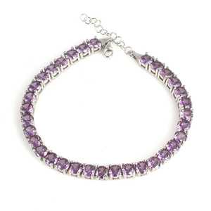 925 Sterling Silver Round Channel Set Amethyst Crystal Stone Elegant <b>Bangle</b> <b>Bracelet</b> for Everyday Wear - Product Image 1