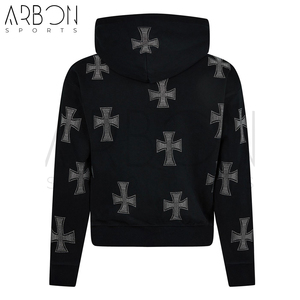 Couleur noire la plus haute qualité avec un prix raisonnable Respirant Zipper Style OEM Service Hommes Out Door Wear Strass Hoodies - Product Image 5