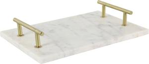 Bandeja de mármol moderna de forma cuadrada con asas de metal dorado y acabado brillante para fiestas de comedor y decoración del hogar Bandeja de servicio de boda - Product Image 2