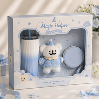 Kotak Hadiah Tumbler Beruang Lucu dengan Dompet Koin Gantungan Kunci Boneka, Set Hadiah Promosi untuk Ulang Tahun dan Liburan