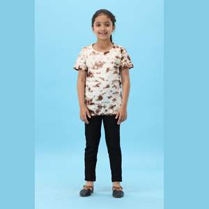 Tela de algodón puro 100% tejido, cuello redondo de longitud Regular, Media manga, camiseta de tinte para niña - Product Image 2