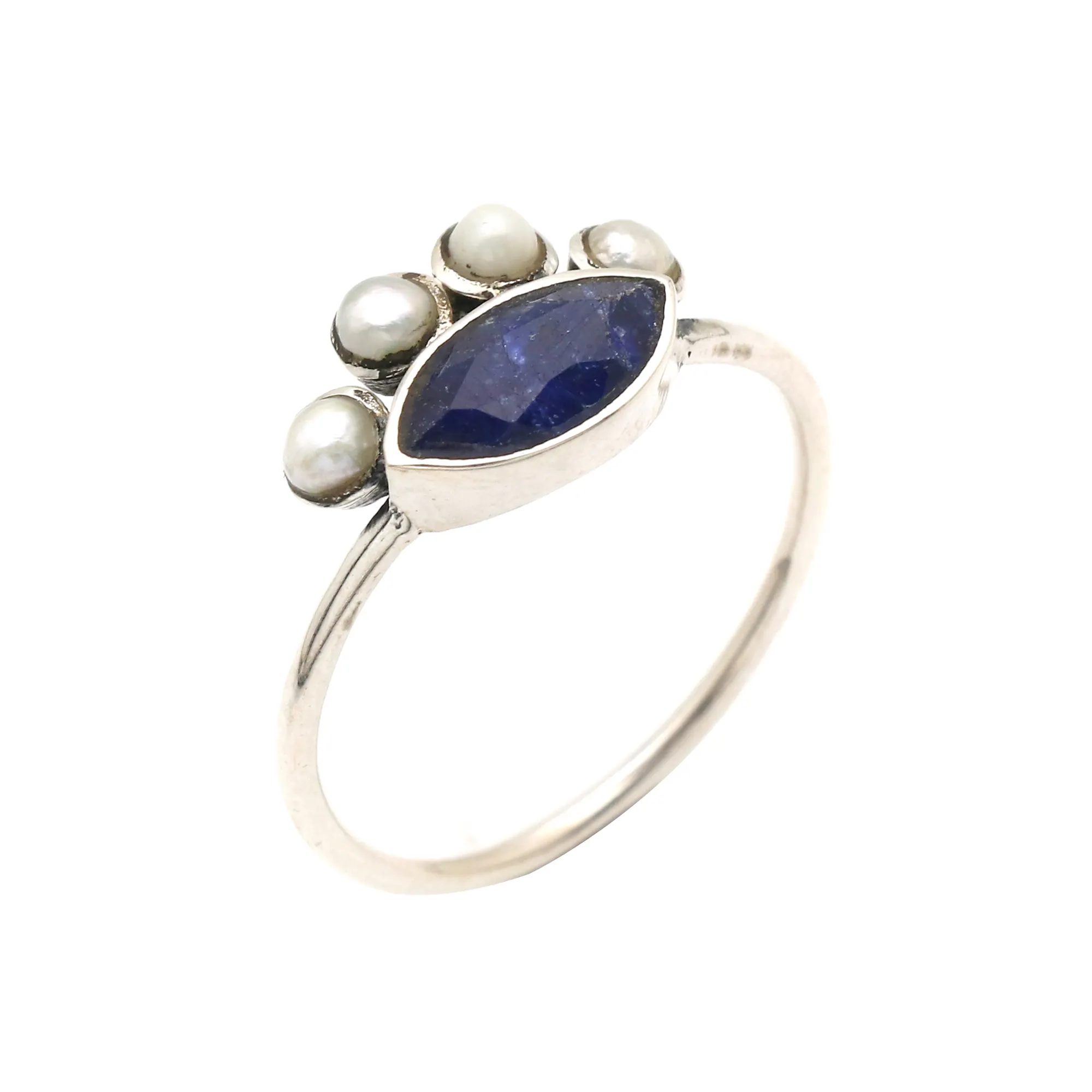 बेहतरीन गुणवत्ता के ब्लू नीलम और मोती 925 स्टर्लिंग चांदी की अंगूठी बुराई की आंख अंगूठी