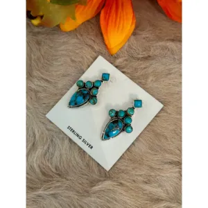 Southwest Handmade Kingman Turquoise & Sterling <b>Silver</b> <b>Stud</b> <b>Earrings</b> - Product Image 3
