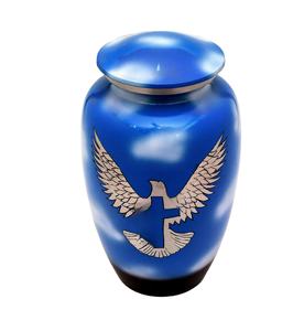 โกศเผาศพเงินแกะสลักสําหรับเถ้ามนุษย์ โกศศพสําหรับผู้ใหญ่ ทําด้วยมือ - โกศฝังศพขนาดใหญ่สําหรับเถ้ามนุษย์ (สีฟ้า) - Product Image 1