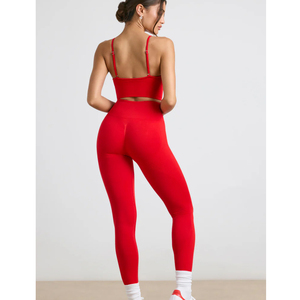 Tight Fitted V-Neck Padded Sports Bra & <b>Leggings</b> Tights Squat Proof Fabric Non See Through Material Lightweight <b>Yoga</b> Sets - Product Image 4