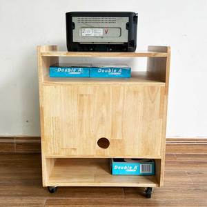 Natural Wood 2-Tier Mobile Printer <b>Shelf</b> TCN68039-60x50x70cm Office Furniture - Product Image 6