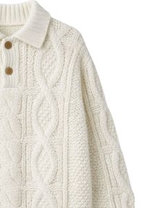 Manufacturer Customized Mens White Wool <b>Cable</b> <b>Knit</b> Polo <b>Sweater</b> Long Sleeve Button Neck Winter Warm Classic Pullover For Men - Product Image 3