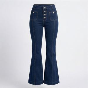 Pantalones Vaqueros de Mezclilla para Mujer, Diseño Nuevo, Color Personalizado, Ajustados, con Bolsillos, Botones, Corte Acampanado, Cintura Baja, Logotipo de Marca Personalizado - Product Image 1