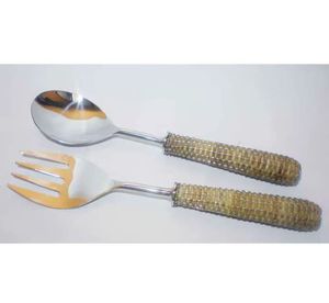Serveur de salade en bois avec manche en résine outil de salade en bois ustensiles de cuisine couverts grande cuillère fourchette - Product Image 3