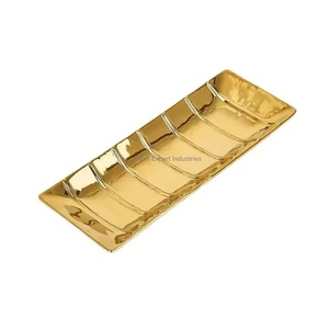 Bandeja de servir de metal de Latón chapado en oro hecha a mano, forma rectangular para el hogar y la boda, bandejas de mesa para servir alimentos - Product Image 6
