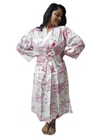Magnifique peignoir en coton imprimé à la main avec motif floral pour femmes, fermeture à cordon, col en V, longueur intégrale, doux et lisse