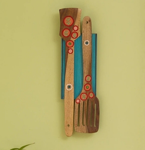 Spatules du désert Décoration murale peinte à la main en bois de manguier et de pin Décoration murale en bois sculpté à la main pour ferme et style campagnard - Product Image 2