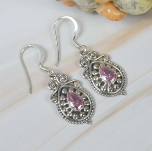 925 Sterling Silver Pink Topaz Faceted Gemstone Hook Earring Handmade <b>Jewelry</b> Pear Shape Gift for Birthday Wholesale Price - Product Image 2