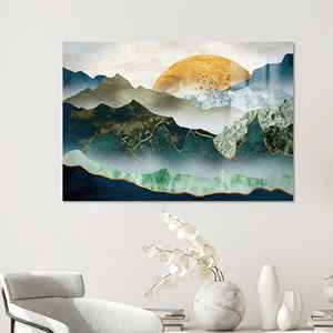 Impresión en lienzo Golden Sun: vista abstracta de la montaña, decoración Blue Ridge, vidrio - Product Image 1