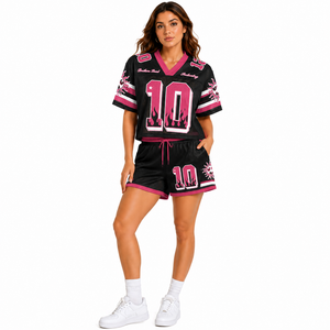 Ensemble Maillot et Short Personnalisé Premium pour Femme – Tenue de Sport Respirante en Maille – Uniforme de Football Américain Tendance – Vente en Gros - Product Image 1