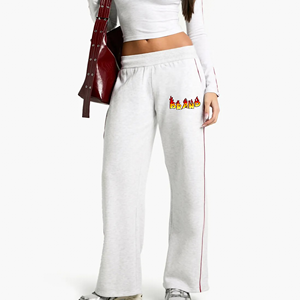 Custom Logo Wholesale Polyester/Cotton Blend Lace <b>Winter</b> Casual Wear Women's Sweatpants Solid Color Comfortable Flared <b>Trouser</b> - Product Image 1