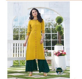High On Demand Designer Rayon Cotton <b>Kurti</b> and Palazzo Set For Stylish Womens Ethnic Outfit Available At Bulk Quantity - Product Image 2