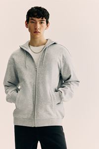 Sudadera con capucha y cremallera de manga larga para hombre, corte holgado, algodón y poliéster, gris Marga, invierno con bolsillos laterales ribeteados en diagonal - Product Image 4