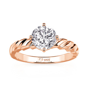 แหวนหมั้นเพชรเม็ดเดี่ยวทรงกลมสีโรสโกลด์แบบถักลาย Jeulia - Product Image 1