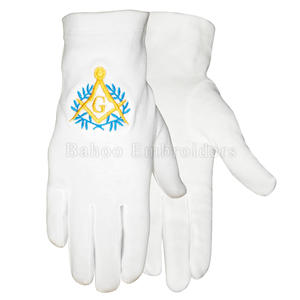GUANTES MASONIC REGALIA DE ALGODÓN BLANCO CON BORDADO DE ORO - Product Image 2