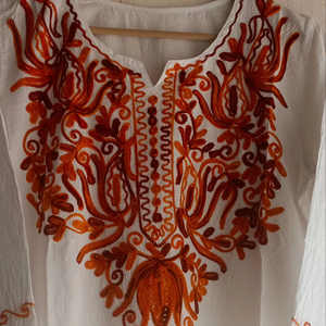 Kurti Cachemirí Blanco de Algodón Puro con Técnica de Bordado para Primavera y Otoño, Diseño Kurta Recto - Product Image 1