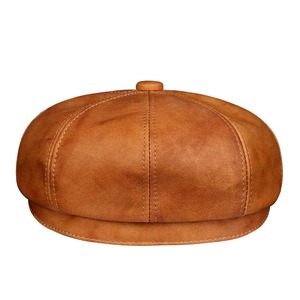 Boina Octogonal Retro Británica de Cuero Vacuno para Otoño e Invierno, Gorra de Pintor de Primera Calidad para Hombre, Color Café, Talla Personalizada, Boina Hombre - Product Image 4