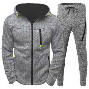 Conjunto de invierno para hombre, Sudadera con capucha polar y pantalones acampanados apilados, ropa de calle cálida de dos piezas, moda informal cómoda - Product Image 3