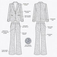 Ensemble deux pièces OEM pour femme : Blazer jacquard à revers longs et poches sur les hanches, pantalon droit évasé, logo personnalisé