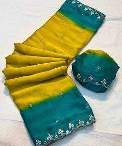 Georgette de soie saree Multi Broderie Travail Avec Running Work Blouse pure georgette - Product Image 3