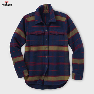 Nouveautés Chemise à demi-manches de bonne qualité de couleur unie, vêtements décontractés à col rond et coupe ajustée Chemise en flanelle pour femmes - Product Image 5