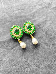 Gold Plated Sterling Silver <b>Green</b> Quartz Stud <b>Earrings</b> Handmade Oval Jewelry Wedding Party Wear Gift for Women - Product Image 3