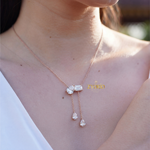 Collar con Colgante de Diamante Cultivado en Laboratorio con Corte Pera y Esmeralda, Plata de Ley 925, Collar de Diseño Toi Et Moi para Mujer, Lujoso - Product Image 3