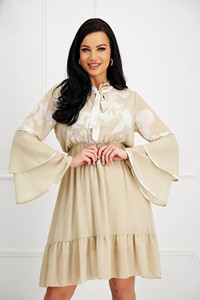 Collection <b>Mini</b> Length Sexy Plus Size Chiffon Floral A-Line Dress with Elastic Waist Ruffled Sleeves Bow Neck for Women - Product Image 4