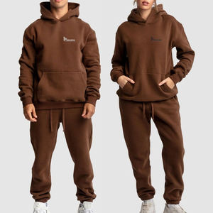 Plain <b>Slim</b> <b>Fit</b> Heavyweight Custom Hoodie Set Unisex 100% Cotton Blank Streetwear Winter Warm Hoodie and <b>Jogger</b> Set - Product Image 1
