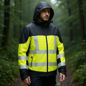 High-Visibility Yellow/Black Softshell Jacket-ELKA RAINWEAR-Extreme Visibility <b>Raincoat</b> - Product Image 3