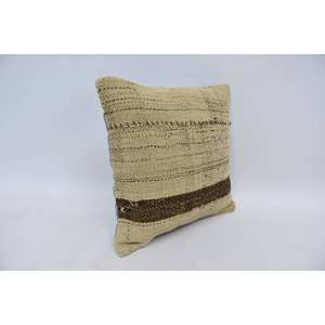 Beige Wool Woven Eco Friendly Non-Slip Luxury Vintage Embroidered Fluffy Rustic <b>Throw</b> <b>Pillow</b> 14x14 Inch for Floor Use - Product Image 3