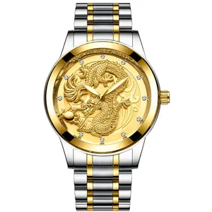 Luxury Diamond Couple Watch Men's and Women's Gold Watch Fashion Dragon Mens Quartz Golden Watch Relogio Masculino