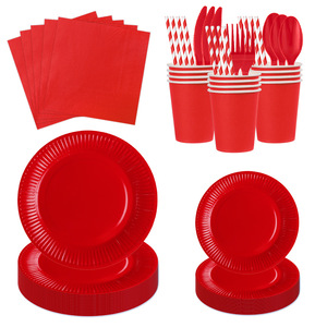 Platos, Vasos y Servilletas Desechables Redondos de Color Rojo Puro para Cumpleaños, Bodas, Navidad, Cumpleaños de Novia, Artículos de Mesa para Fiestas - Product Image 5