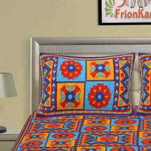 Sábana doble de algodón 240 TC con 2 fundas de almohada Hoja de trabajo manual azul Kantha y funda de almohada AKDB1004 - Product Image 2