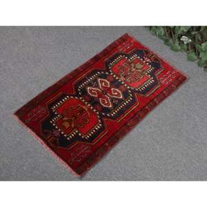 พรมตุรกีขนาด 1.5x2.7 ฟุต พรมโบราณขนาดเล็ก พรมลายปะติดสีแดงน้ำเงิน - Product Image 2