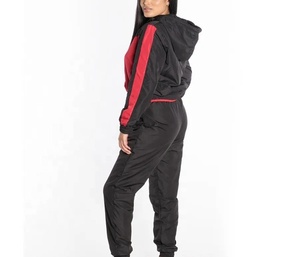 2025 nuevo diseño logotipo personalizado mujeres conjuntos de dos piezas conjunto de cintura alta pantalones de manga larga con cremallera frontal rompevientos mono chándal - Product Image 3