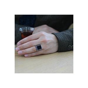Anello da uomo rettangolare nero in pietra onice Design italiano 925 in argento Sterling - Product Image 2