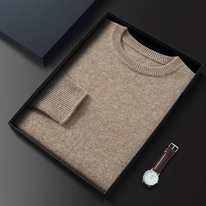 Suéter de Cachemira pura para hombre de alta calidad, sin decoración, jersey de cuello redondo, prendas de punto suaves y cómodas de lujo para Otoño e Invierno - Product Image 1