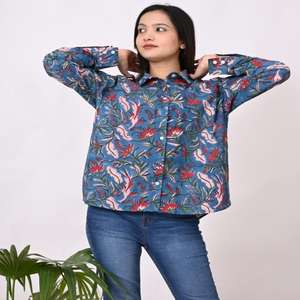 Camisa de mujer, camisa con estampado de bloque de algodón hecho a mano, camisas de diseñador para mujer, camisas de gran tamaño, camisas formales casuales para mujer - Product Image 4