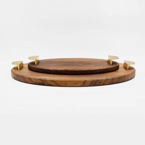 Handmade <b>Round</b> Solid Wood <b>Serving</b> <b>Tray</b> with Handle Customizable Design & Logo High Standard Quality Made in India - Product Image 6